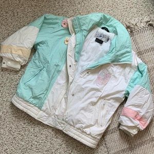 Vintage 80’/90’s Retro Pastel Puffy Jacket with Ski Emblem.
